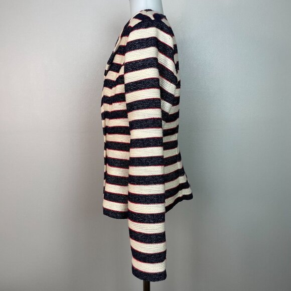 Cabi Cruise Jacket 6 Nautical Stripe Navy Blue Tweed Double Breasted Blazer - Picture 5 of 13